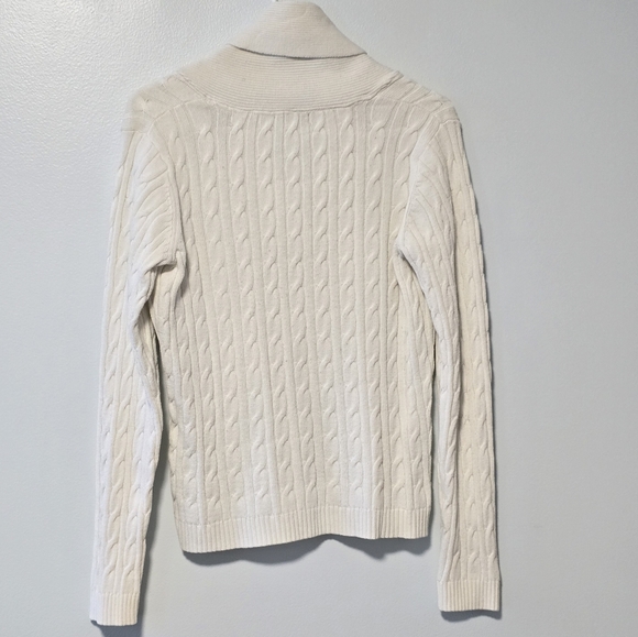 Charter Club Shawl Neck Cotton/Nylon Sweater Ivory/Creme Cable Knit Size S - Picture 6 of 11